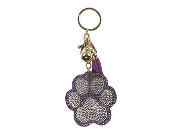 Purple Paw Tassel Bling Faux Suede Stuffed Pillow Key Chain Handbag Charm