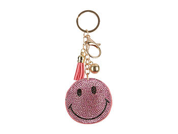 Pink Emoji Tassel Bling Faux Suede Stuffed Pillow Key Chain Handbag Charm