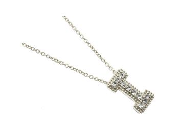 Crystal Stone Paved 'I' Initial Pendant Necklace in Silvertone