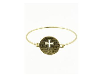 Goldtone Message Metal Cross Wire Bangle Bracelet