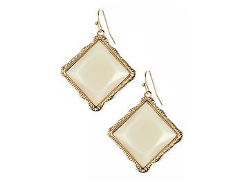 White Faceted Rhombus Stone Metal Frame Fish Hook Earrings