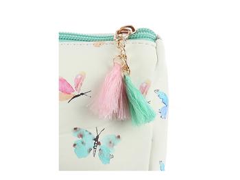 Green Multi Color Butterfly Vinyl Carry-All Pouch Bag Accessory with Tassel