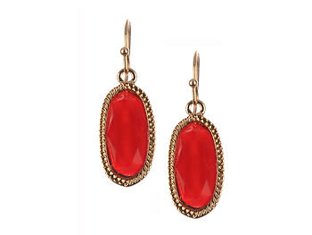 Red Oval Faceted Lucite Stone Metal Frame Fish Hook Earrings