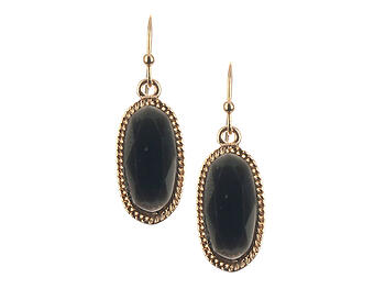 Jet Black Oval Faceted Lucite Stone Metal Frame Fish Hook Earrings