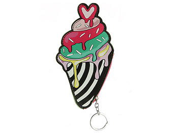 Ice Cream Cone Faux Leather Zip Closure Coin Pouch Keychain