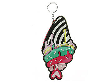 Ice Cream Cone Faux Leather Zip Closure Coin Pouch Keychain
