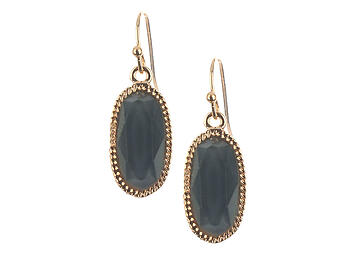 Black Oval Faceted Lucite Stone Metal Frame Fish Hook Earrings