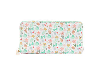 Flowers Vinyl Printed Zip Around Clutch Wallet