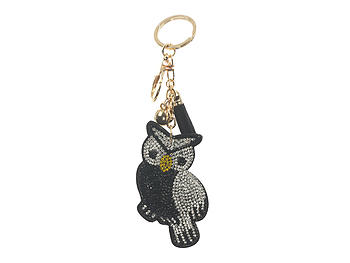Black Bird Tassel Bling Faux Suede Stuffed Pillow Key Chain Handbag Charm