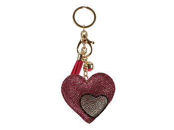 Heart Tassel Bling Faux Suede Stuffed Pillow Key Chain Handbag Charm