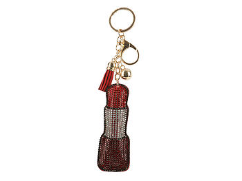 Lipstick Tassel Bling Faux Suede Stuffed Pillow Key Chain Handbag Charm