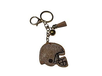 Brown Helmet Tassel Bling Faux Suede Stuffed Pillow Key Chain Handbag Charm