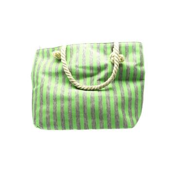 Green Fabric Striped Tote with Rope Handle Multi Use Bag