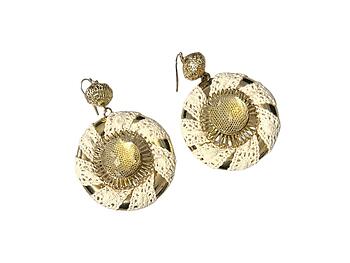 Gold 3D Metal Casting & Lace Fish Hoop Earrings