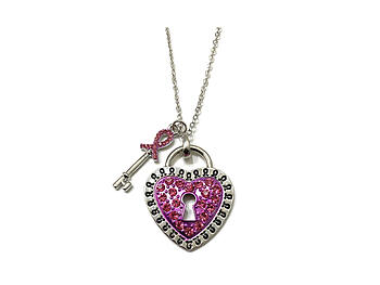 Dark Pink Crystal Stone Key Breast Cancer Awareness Necklace
