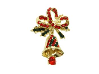 Crystal Stone Paved Christmas Bell Pin and Brooch