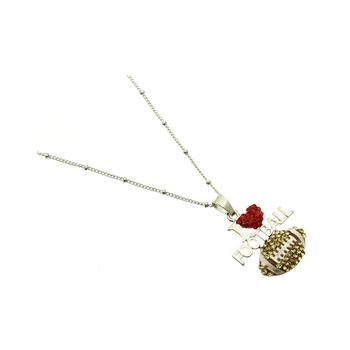 Crystal Stone Paved I Love Football Necklace in Rhodium Tone