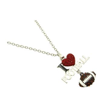 Brown Crystal Stone Paved I Love Football Necklace