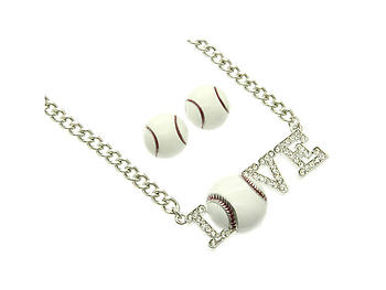 I Love Baseball Jewelry Set in Rhodium Tone
