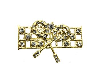 Crystal Stone Paved Tennis Net Pin and Brooch