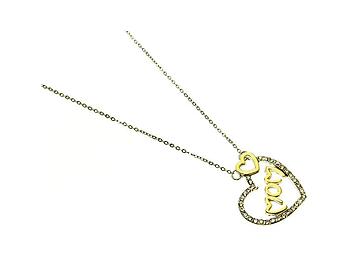 Crystal Stone Paved MOM Heart Necklace in Rhodium Tone