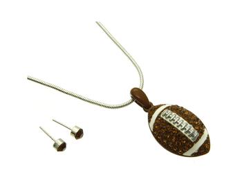 Football Link Necklace and Earring Set in Antique Silver Tone