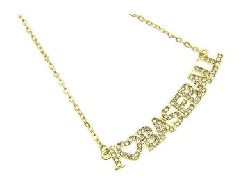 Crystal Stone Paved I Love Baseball Necklace in Goldtone