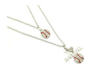 Double Stranded I Love Baseball Link Necklace in Silvertone