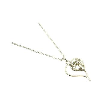 Crystal Stone Paved Heart Charm Metal Link Necklace