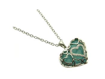 Turquoise Crystal Stone Hearts Necklace