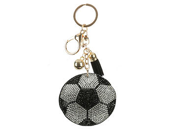 Soccer Ball Tassel Bling Faux Suede Stuffed Pillow Key Chain Handbag Charm
