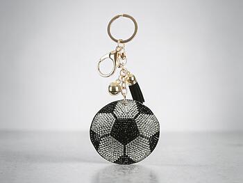Soccer Ball Tassel Bling Faux Suede Stuffed Pillow Key Chain Handbag Charm