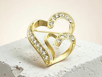 Crystal Stone Paved Heart Pin and Brooch