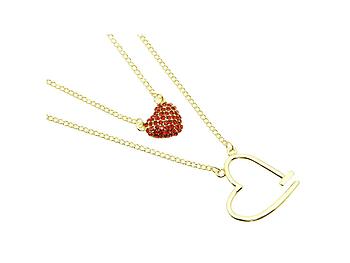 Crystal Stone Paved Double Stranded Red Heart Necklace