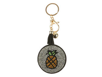 Pineapple Mirror Tassel Bling Faux Suede Round Keychain Handbag Charm