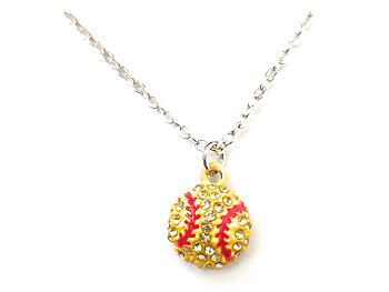 Dainty Crystal Stone Paved Yellow Softball Necklace