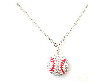 Dainty Crystal Stone Paved White Baseball Necklace