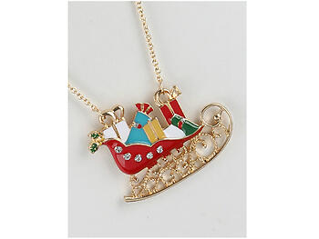 Metal Sleigh & Gifts Pendant Christmas Necklace