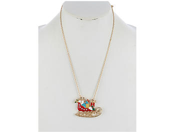 Metal Sleigh & Gifts Pendant Christmas Necklace