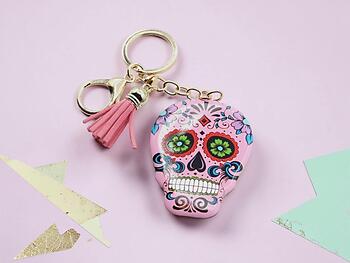 Pink Metal Sugar Skull Tassel Key Chain Handbag Charm