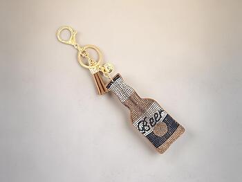 Beer Bottle Tassel Bling Faux Suede Stuffed Pillow Key Chain Handbag Charm