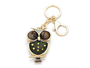 Spiked Goldtone Owl Rhinestone Accented Keychain