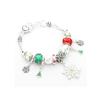 Silvertone Snowflake Christmas Holiday Multi Charm Bracelet