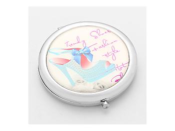 Adoring Blue Bow Mule Folding Makeup Round Compact Mirror