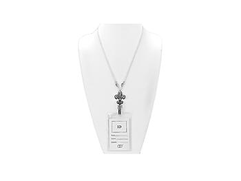 Marcasite Fleur De Lis 30 inch Identification Badge Holder Necklace
