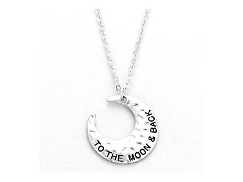 To The Moon & Back Engraved Crescent Pendant Necklace