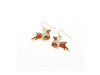Brown Christmas Enamel Reindeer Dangle Earrings
