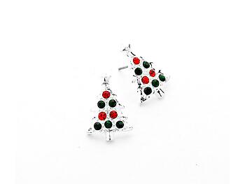 Crystal Accented Christmas Tree Stud Earrings
