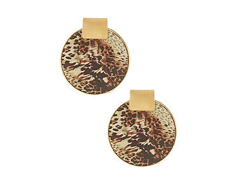 Printed Wood & Metal Geometric Pattern Round Circle Square Earrings