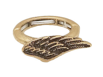 Burnished Gold Angel Wing Engraved Metal Stretch Ring